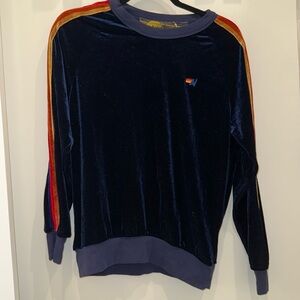 NWT Aviator Nation Classic Velvet Sweatshirt // Navy Blue 5-Stripe